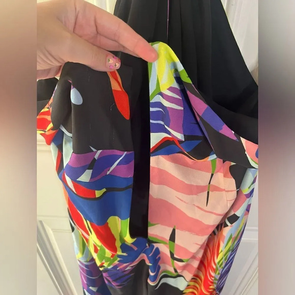 Josie by Natori NWT Black Leaf Halter Jumpsuit size 16 floral colorful women’s - Picture 7 of 11